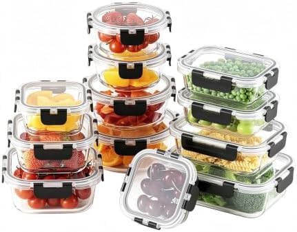 24pc Glass Food Storage Containers with Lids，Glass Meal Prep Containers by HOMBERKING