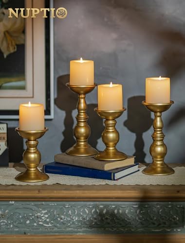 NUPTIO Gold Pillar Candle Holders: Brass Table Centerpiece for 3" Candles - Image 4