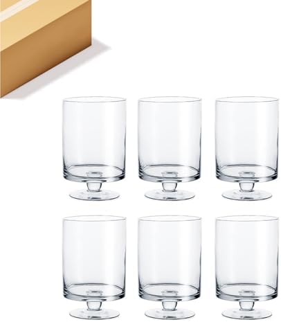 WGVI Clear Glass Pedestal Hurricane Candle Holder, 5.9" W, 9.9" H, Decorative Vase for Pillar Candles, Short Stemmed Candleholder Cylinder, Tabletop Centerpieces, Home Décor, Elegant Design, 6 Pieces by WGVInternational-OpusGlassware