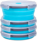 Collapsible Food Storage Containers with Airtight Lid & Vent, 40.5 oz, Kitchen Stacking Silicone Collapsible Meal Container Set for Leftover, Microwave Freezer Dishwasher Safe, Blue Round, Set of 4 by Annaklin
