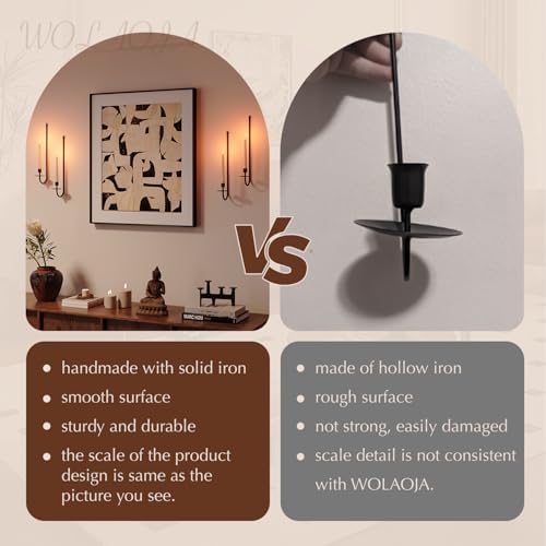 Metal Wall Candle Sconce Holder Set of 4 Wall Mount Candle Holder Pillar Holder Black Modern Wall Candle Sconces Hanging for Living Room Farmhouse Fireplace Wedding - Image 5