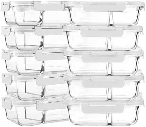 M MCIRCO 10 Pack,30 oz, 2 Compartments Glass Meal Prep Containers with Lids by MMCIRCO
