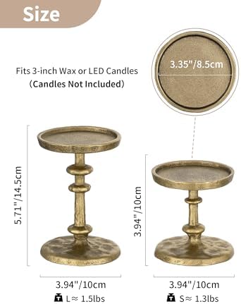 NUPTIO Gold Candle Holders for Pillar: Antique Brass Cast Iron Candle Stand - Image 4