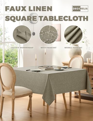 Decorelia Faux Linen Square Tablecloth for Dining Room,Waterproof Texture Decorative Farmhouse Rustic Table Cloth for Indoor Outdoor Party, Holiday Banquet Picnics Patio,52 x 52 Inch (Square),Natural - Image 2