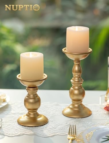 NUPTIO Gold Candle Holder for Table: Candle Centerpieces for 3" Pillars - Image 4