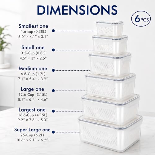 6 Pcs Large Fruit Storage Containers for Fridge Food Storage with Colanders - Image 2