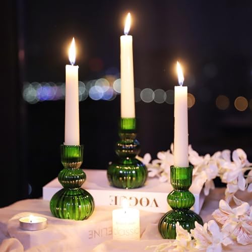 Woho 3pcs Green Taper Candle Holders, Candlestick Holders for Christmas - Image 4