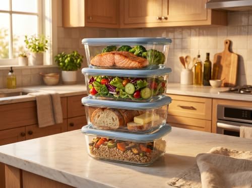 Glass Food Storage Containers with Silicone Glass Lids, 6 Pack Square Airtight Meal Prep food container, Leakproof Borosilicate Glass Bowls Set, Microwave, Oven, Freezer & Dishwasher Safe - Image 6
