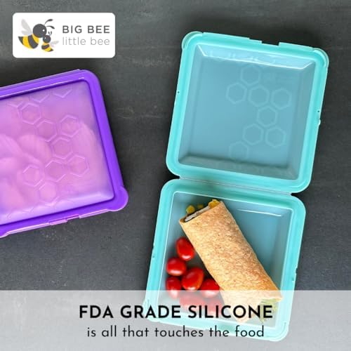 Big Bee, Little Bee SoftShell Reusable Silicone Food Storage Container - Clamshell Snap-Close Design, No Lost Lids, Easy to Clean, Compact for Travel, Meal Prep, Microwave Freezer and Dishwasher Safe - Image 2