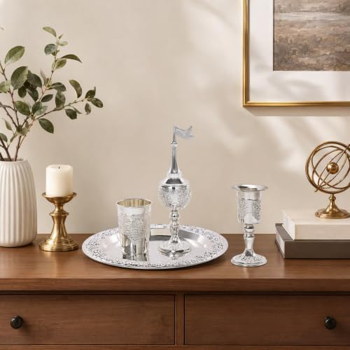 4-Piece Havdallah Set, Shabbat Havdalah Set with Candle Holder, Kiddush Cup, Spice Box, Retro Decorative Wine Set for Home Synagogue, Silver - Image 2