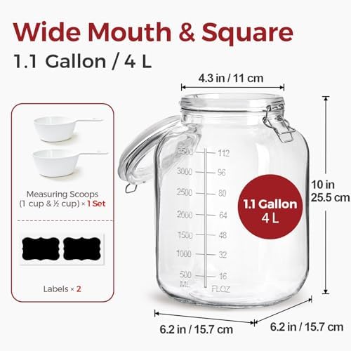 Large Glass Jars with Airtight Lids 1.1 Gallon 2 Pack Flour Jar - Image 2