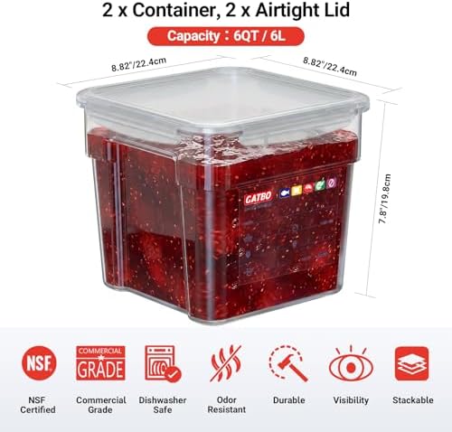 2 Pack 6 QT Airtight Food Storage Containers with Lids, Commercial Kitchen Ingredient Containers with Recessed Handles and Labeling Area, Clear Stackable Storage for Rice, Flour, Sugar, Grains - Image 2