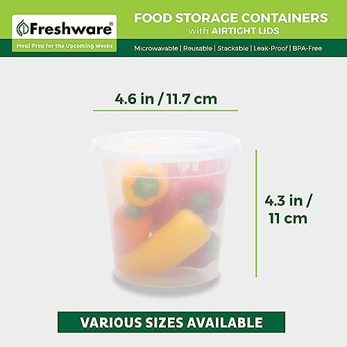 Freshware Food Storage Container 24 oz Plastic Deli Containers with Lids, Slime, Soup, Meal Prep Containers, BPA Free, Stackable, Leakproof, Microwave/Dishwasher/Freezer Safe, 48 Sets (Pack of 8) - Image 3