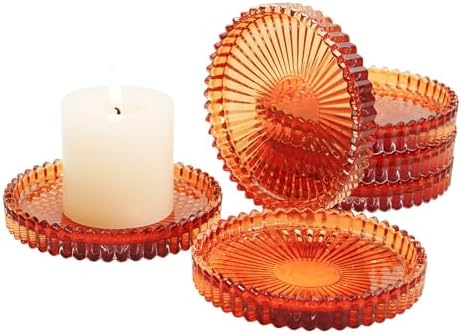 Glass Candle Tray 6 Pack Round Candle Holder Plates Candleholders,Amber by Unknown