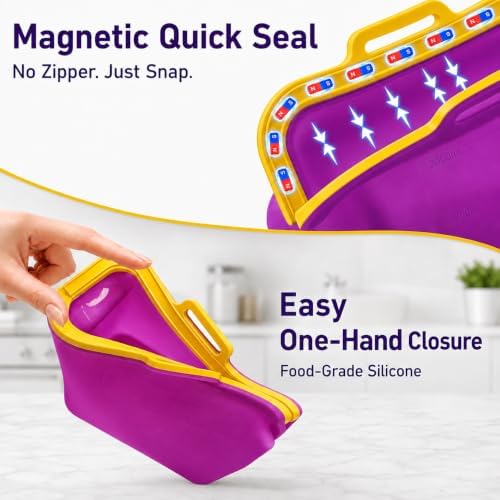 JOCXSPI 68 oz Magnetic Seal Silicone Reusable Food Storage Bags, 2 Pack - Image 2