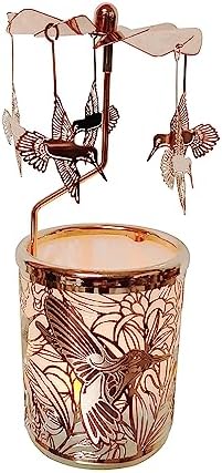 Kingnero Rotary Candle Holder Metal Spinning Windmill Candlestick Carousel Candle Tea Light Holder for Home Decoration for Mom Women Wife Children (Rose Gold Hummingbird) by kingnero