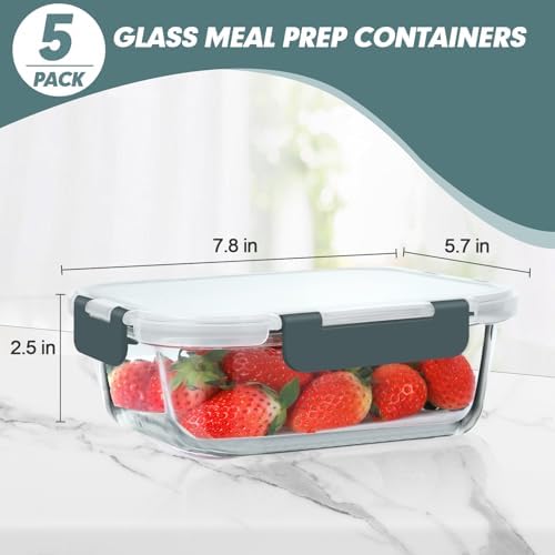KOMUEE 30 oz 5 Pack Glass Meal Prep Containers with Lids, Green - Image 7