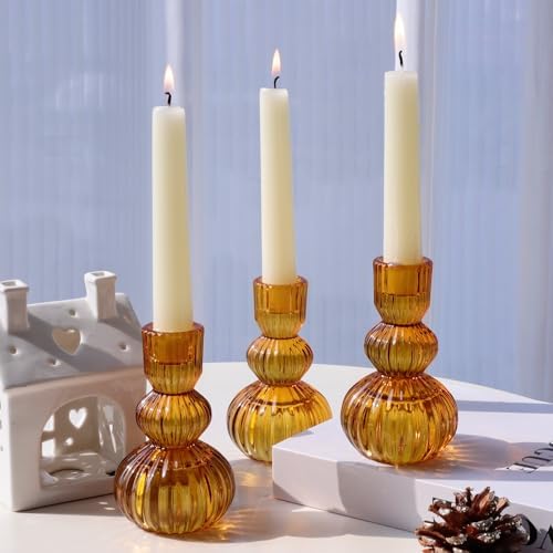 Woho Amber Candlestick Holders Set of 6 4.3" H for Thanksgiving/Fall Decor - Image 7