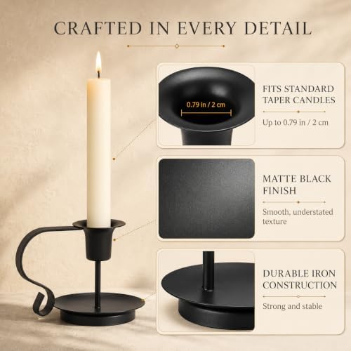 Black Taper Candle Holders Set of 2, Iron Candlestick Holders - Image 3