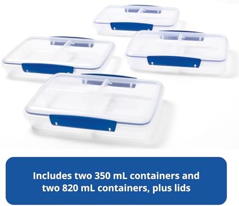 Rubbermaid Pack & Go Set with Two 350 mL Containers and Two 820 mL Containers, Divided Compartments, Meal Prep Containers with Secure Seal Lids - Image 6