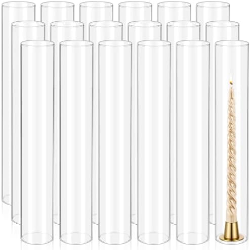 18 Pcs Hurricane Candle Holder Sleeve, H:14" D:2.5" Clear Glass by REWOMC