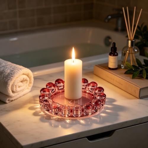 Chic Red Bubble Glass Candle Dish – Modern Clear Glass Candle Holder for Tealights & Diffusers, Decorative Tray for Home & Tabletop Decor（1 Pack） - Image 6