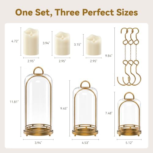 Candle Holder with Flameless Candles & Glass Dome, Set of 3 - Image 3