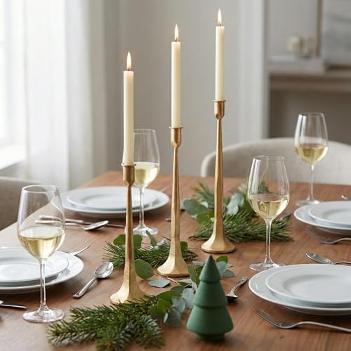Denique Iron Taper Candle Holder Set of 3, Gold Candlestick Holders Decorative Candle Stand, Tapered Candle Holders Tall Set for Wedding, Dining Table, Home Decoration (Gold) - Image 3