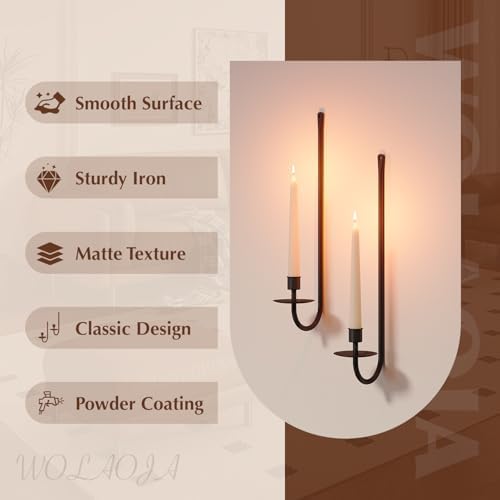 Metal Wall Candle Sconce Holder Set of 2 Wall Mount Candle Holder Pillar Holder Black Modern Wall Candle Sconces Hanging for Living Room Farmhouse Fireplace Wedding - Image 3