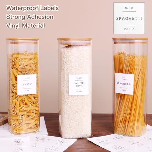 CZZGSM 3 Pack Square Kitchen Storage Jars with Airtight Bamboo Lids and 132 Pantry Labels - 80oz Glass Canisters with Wood Lids - Food Storage Containers for Spaghetti, Pasta, Fettuccine - Image 3