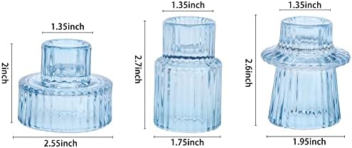 Vixdonos Glass Candlestick Holders Tealight Candle Holders for Table Centerpieces, Wedding Decor and Dinner Party (3 Pcs, Light Blue) - Image 2