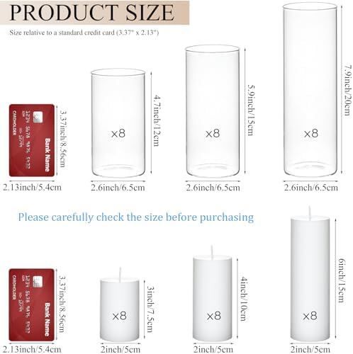 Set of 24 White Pillar Candles with Clear Glass Hurricane Holders- Elegant Cylinder Candle Vases for Weddings, Parties, Centerpieces, Home & Office Decor (White, 24 Set) - Image 2