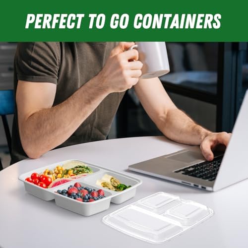 Dealusy 50 Pack 32 oz Meal Prep Containers with Lids 3-Compartment, Silver - Image 7
