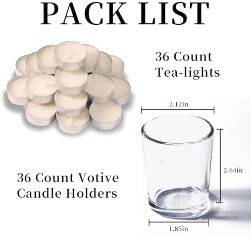 Letine 36-Pack Unscented Tealight Candles & Glass Votive Holders - Image 2