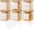 6 Pack Square Glass Pantry Storage Containers with 132 Kitchen Food Pantry Labels - 24 floz Clear Glass Pantry Jars with Airtight Wood Bamboo Lids - Glass Canisters for Sugar, Cereal, Coffee, Spice by CZDYSM