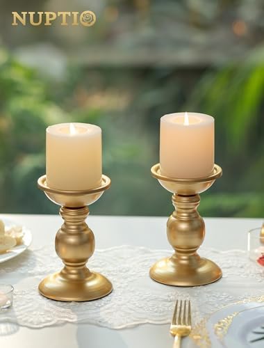 NUPTIO Gold Pillar Candle Holders: Brass Table Centerpiece for 3" Candles - Image 2
