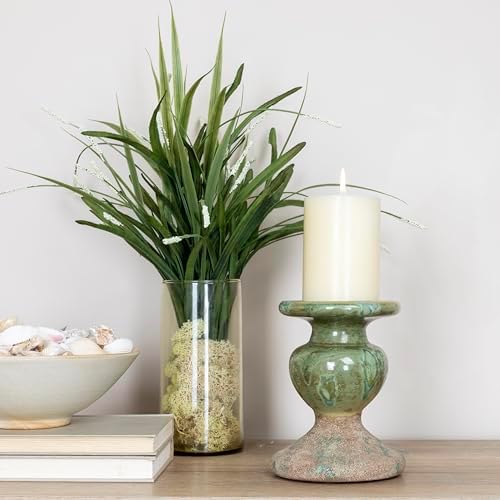 Creative Co-Op 2-Tone Sculptural Terracotta Pillar Candle Holder, Distressed Green - Image 3
