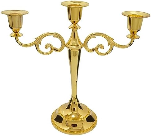 3-Arm Metal Candelabra Candle Holder Table Centerpiece, Gold by Viscacha