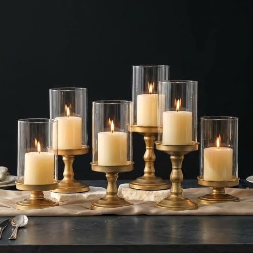 NUPTIO Hurricane Glass Candle Holders Vintage Christmas Table Centerpiece by Nuptio