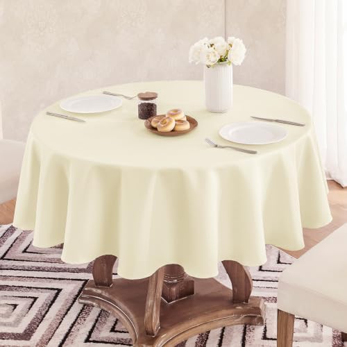 Veblandy Faux Linen Round Tablecloth 60 inch, Table Cloth Wrinkle Free Decorative Fabric Waterproof Table Cover for Dining/Party/Buffet/Wedding, Ivory - Image 2