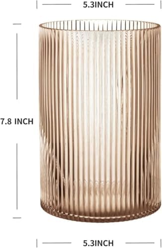 LUGBAR BH&G Decorative Ribbed Glass Hurricane Candleholder, Amber, 8" Medium - Image 3
