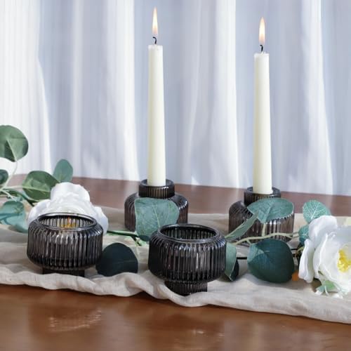 Woho Smoky Grey Candlestick Holders Set of 4 for Halloween/Daily Home Decor - Image 7