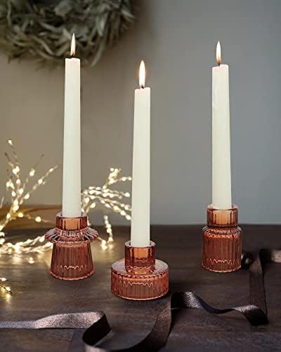 Vixdonos Glass Candlestick Holders Tealight Candle Holders for Table Centerpieces, Wedding Decor and Dinner Party (3 Pcs, Reddish Brown) - Image 6