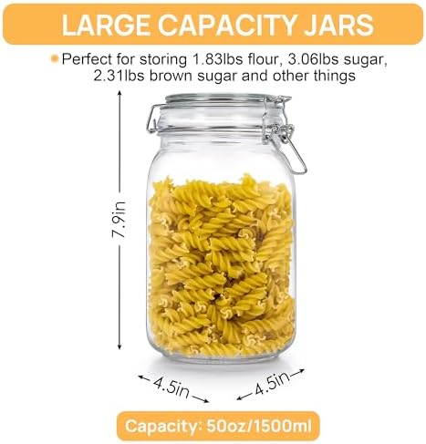 CHEFSTORY 50oz Glass Food Storage Jars with Airtight Clamp Lids, 3 Pack - Image 2