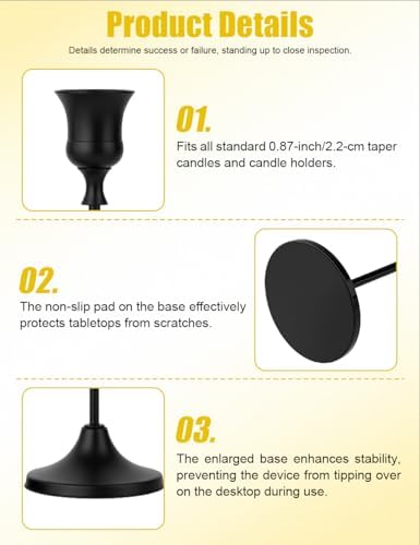 4 Sets(12 Pcs) Black Tapered Candle Holder,Candlestick Tall Metal Candlestick Holders for Table Centerpiece Home Decor for Wedding Fireplace Mantel Housewarming Gift Fits 3/4 Inch Thick Candles - Image 3