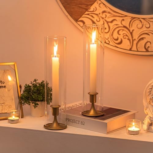 Romadedi Hurricane Candlestick Holders Gold, Taper Candle Holder, Pack of 2 - Image 3