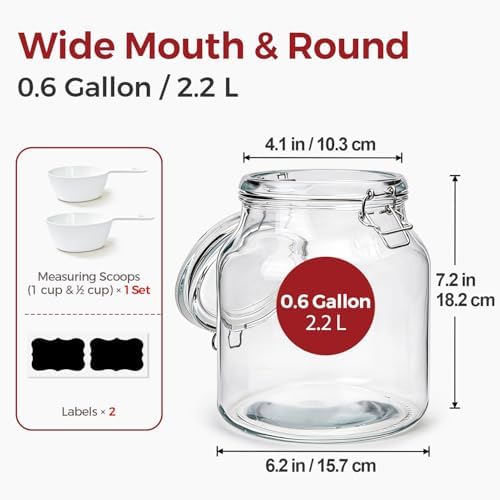 Glass Jars with Airtight Lids 0.6 Gallon 2 Pack Kitchen Canisters - Image 2