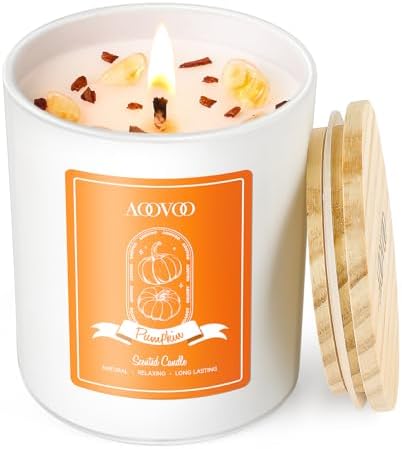 AOOVOO Pumpkin Scented Candles for Women - Aromatherapy Candle with Crystals Inside, 7oz Soy Candles for Home Scented, Christmas Birthday Gifts Candle for Women Mom by AOOVOO