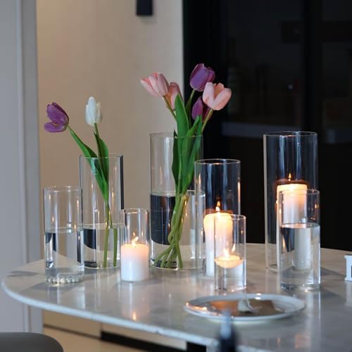 PHOSPHOR 16 PCS Glass Candle Holder, Hurricane Candle Hoder, Glass Pillar Candle Holder, Clear Cylinder Candleholder Cylinder Vase for Centerpieces Wedding Party Decoration - Image 4