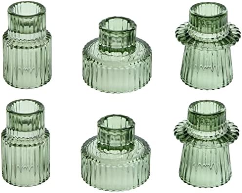 Vixdonos Taper Glass Candlestick Holders Tealight Candle Holders for Table Centerpieces, Wedding Decor and Dinner Party (6 Pcs, Green) by Vixdonos